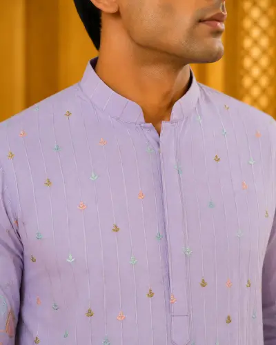 Pastel Lilac Oasis Embroidered Festive Kurta view 2