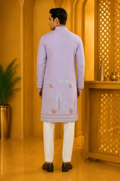 Pastel Lilac Oasis Embroidered Festive Kurta view 3