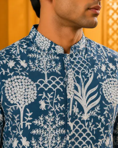 Imperial Blue Royal Heritage Embroidered Kurta view 2