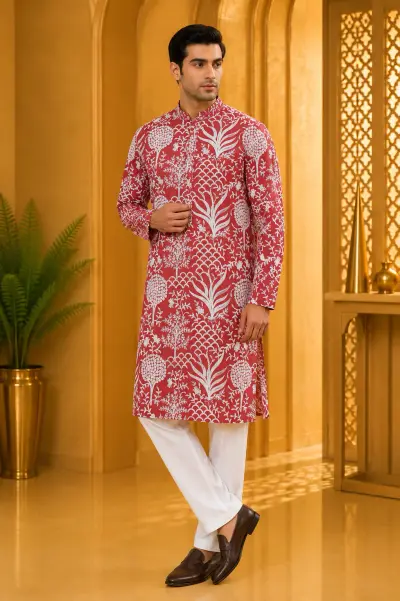 Crimson Red Royal Heritage Embroidered Kurta
