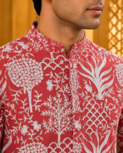 Crimson Red Royal Heritage Embroidered Kurta view 2