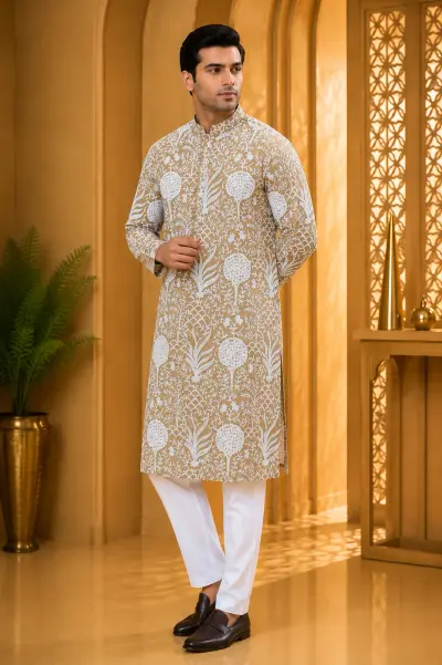 Beige Royal Heritage Embroidered Kurta