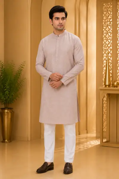 Pastel Peach Chikankari Style Embroidered Kurta