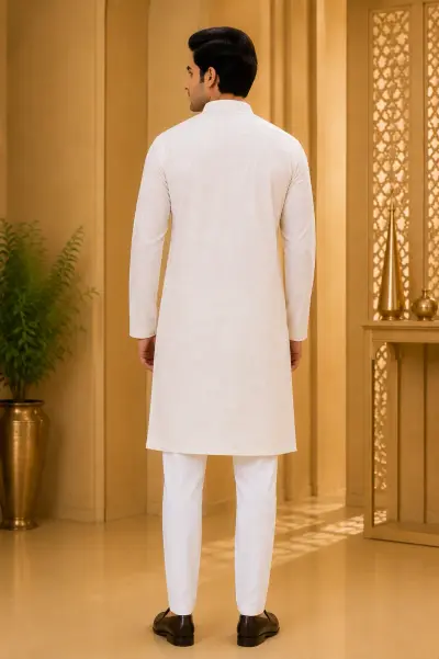 Cream Chikankari Embroidered Kurta view 3