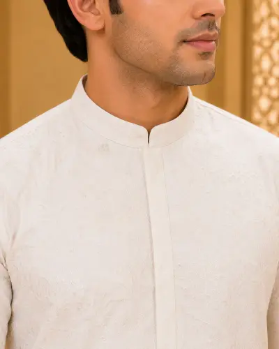 Cream Chikankari Embroidered Kurta view 2