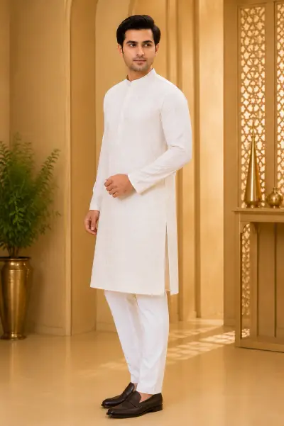 Cream Chikankari Embroidered Kurta view 4