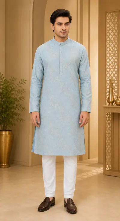 Powder Blue Chikankari Embroidered Kurta