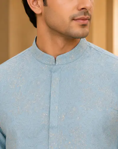Powder Blue Chikankari Embroidered Kurta view 2