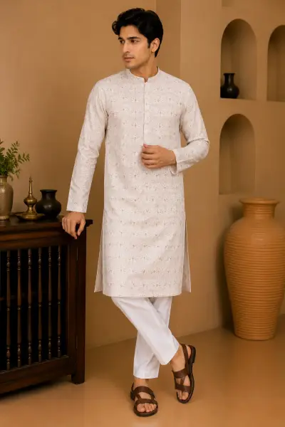 Ivory Embroidered Silk Kurta