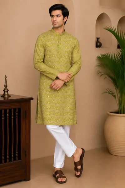 Green Embroidered Silk Kurta