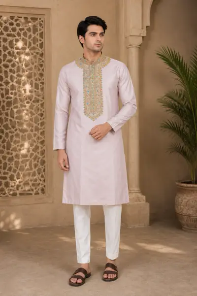 Pastel Pink Japanese Embroidered Kurta