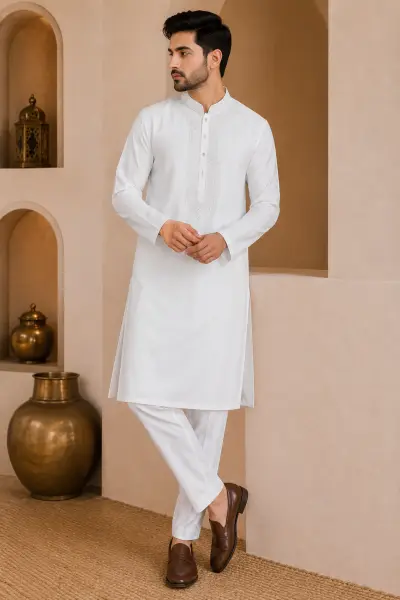 White Japanese Embroidered Kurta