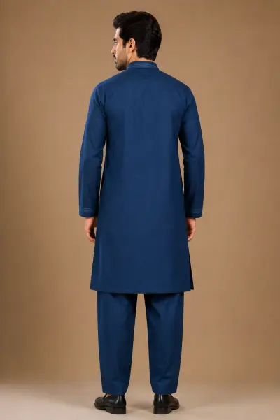 Men's Navy Blue Silk Kurta with Bottom view 3