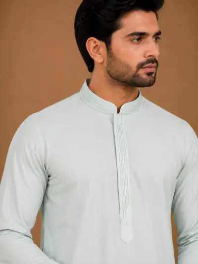 Men's Mint Green Silk Kurta with Bottom view 2