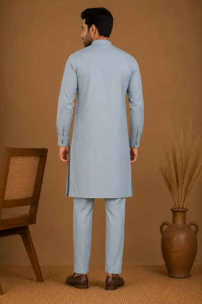 Men's Ice Blue Silk Kurta with Bottom view 3