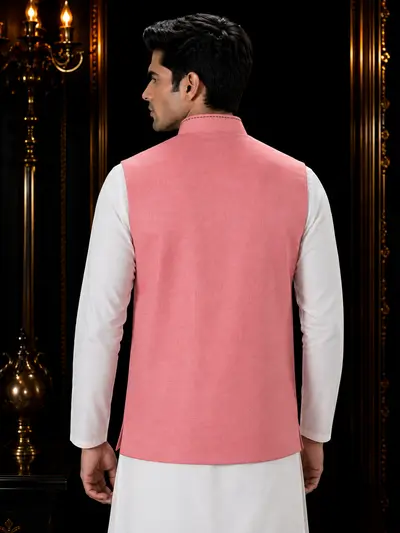 Dusty Rose Contrast-Stitch Linen Waistcoat view 3