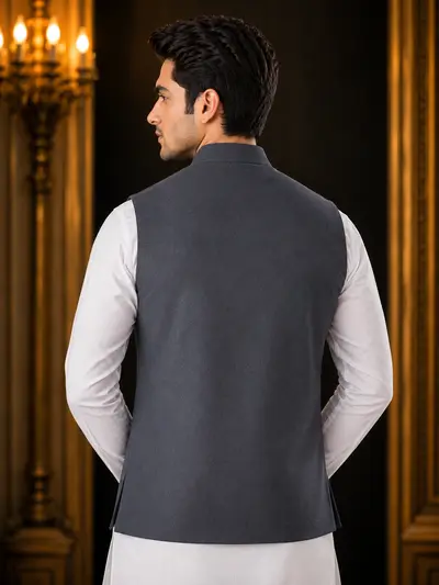 Charcoal Grey 4-Pocket Utility Linen Waistcoat view 4