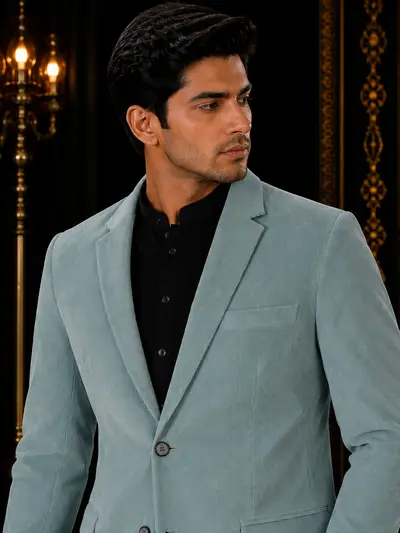 Rich Ice Blue Corduroy Coat view 2