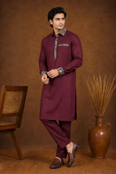 Wine Burgundy Pathani Kurta Set