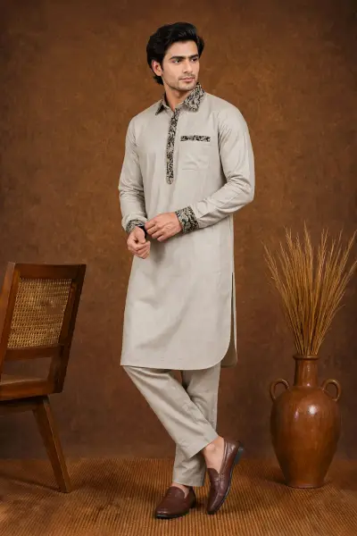 Oatmeal Beige Pathani Kurta Set