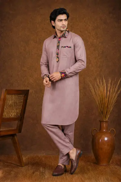 Dusty Mauve Rose Pathani Kurta Set