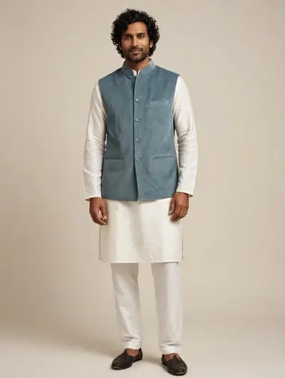 Corduroy Waistcoat - Dusty Slate Blue