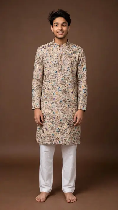 Grey Peacock Eye  Party Wear Short Kurta Set