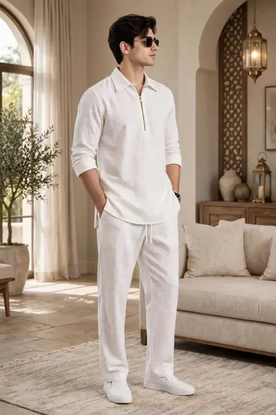 Muslin Zipper Shirt - White Basketweave view 2