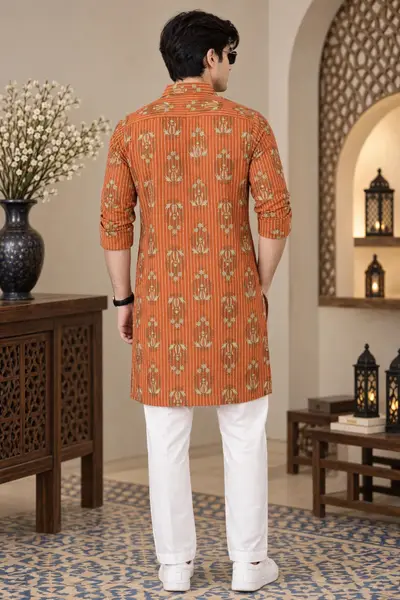 Muslin Zipper Shirt -  Rust Orange Pinstripe view 2