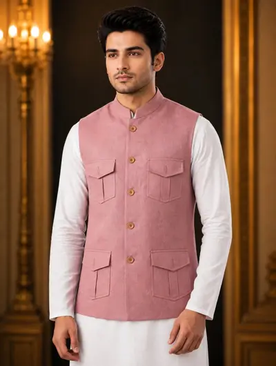 4 Pocket Linen Waistcoat - Dusty Pink