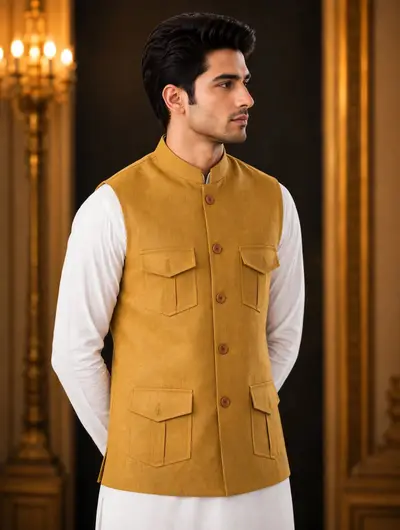 4 Pocket Linen Waistcoat - Mustard