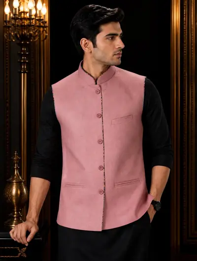 Linen Piping Waistcoat - Dusty Rose