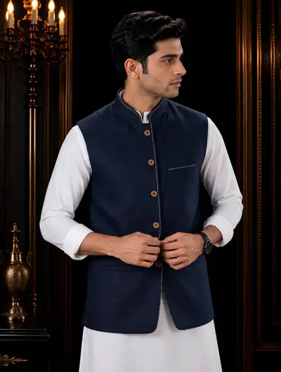 Thread Linen Waistcoat - Navy Blue