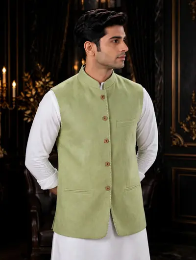 Thread Linen Waistcoat - Guava Green