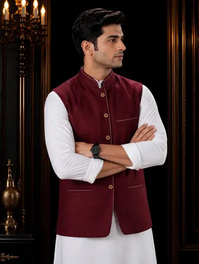 Thread Linen Waistcoat - Maroon