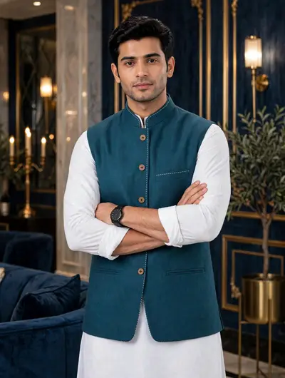 Thread Linen Waistcoat - Teal Blue