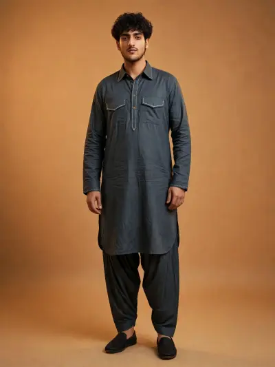 Pathani Kurta Salwar Set - DARK SLATE GREY