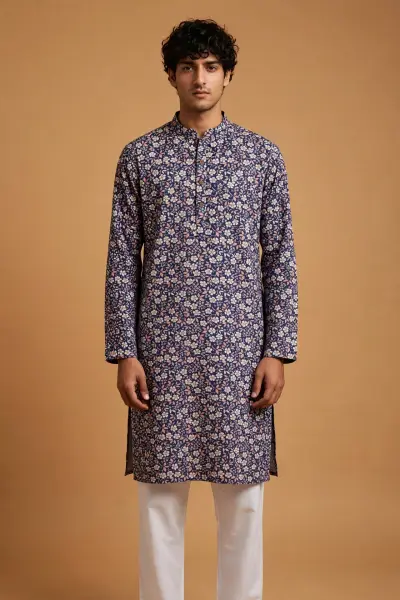 Print Kurta -  Navy Peach Floral