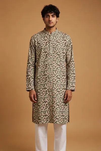 Print Kurta - Green Daisy Micro Floral