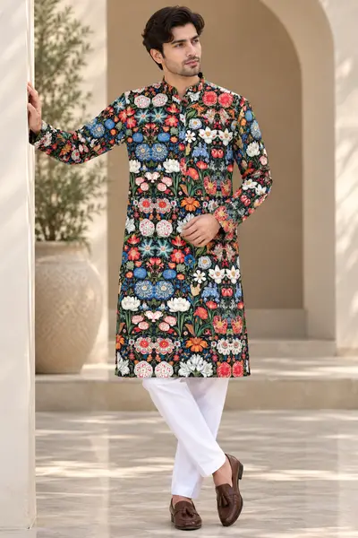 Japanese Print Kurta - Black Floral