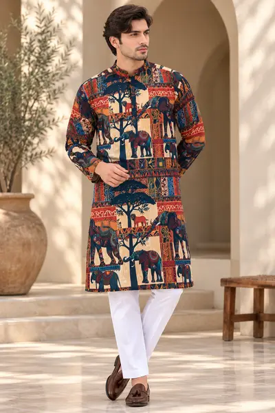 Japanese Print Kurta - Abstract Figured
