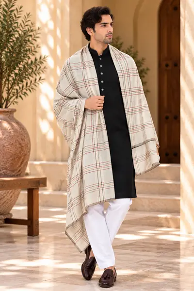 Shawl - Off White Checked