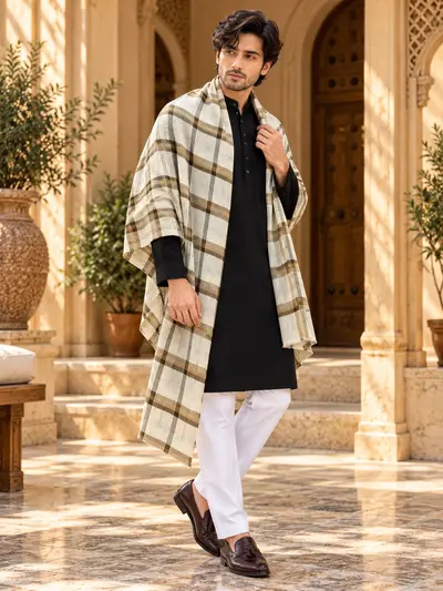 Shawl - Ivory Checked