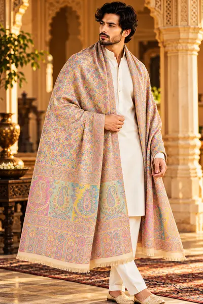 Shawl- Pastel Rainbow Greige Multicolor Floral