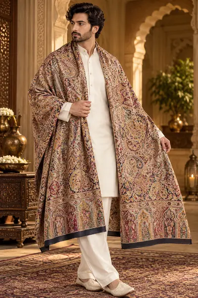 Shawl- Antique Maroon Gold