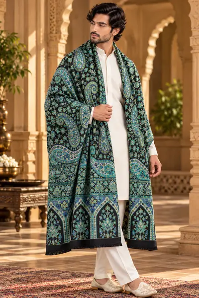 Shawl-Midnight Black Teal