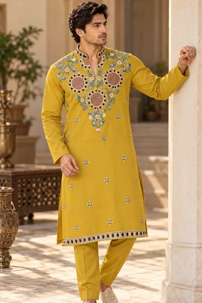 Floral Embroidered Set - Yellow